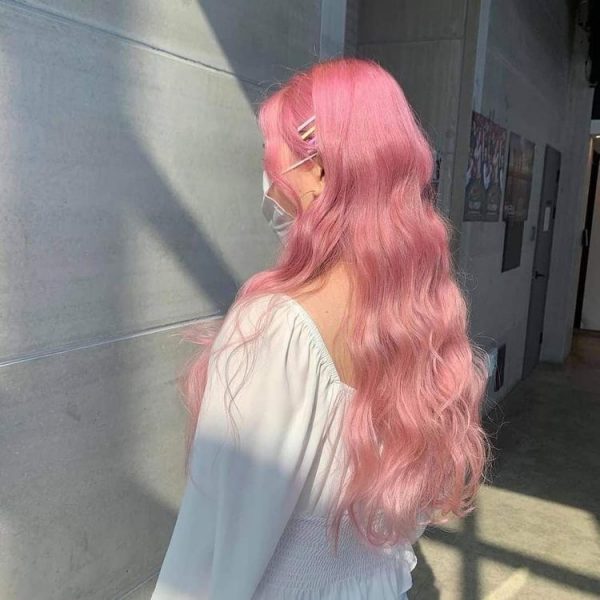 Tóc màu hồng khói uốn sóng dài